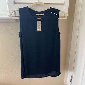Navy Blue sleeveless top with pearl buttons